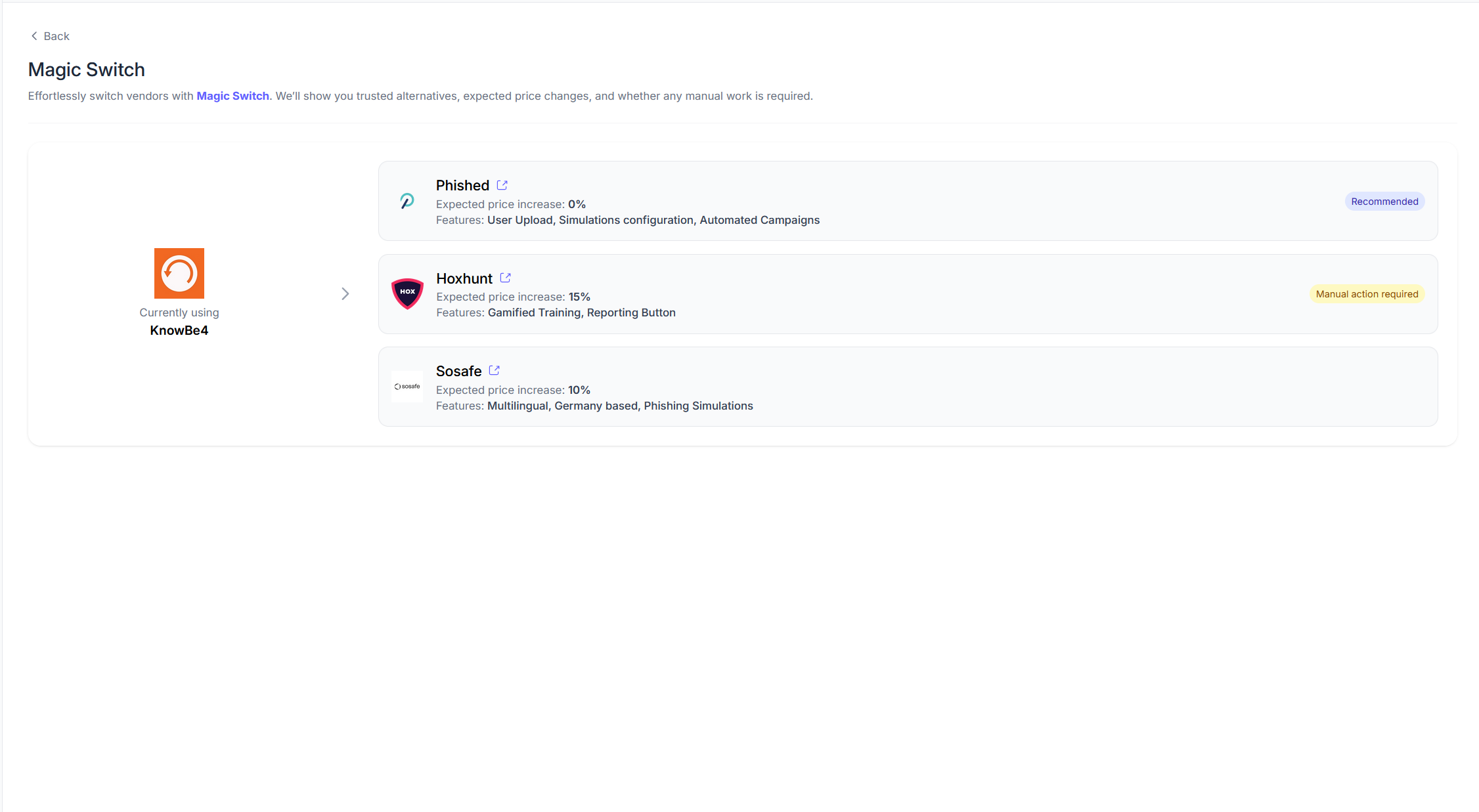 UI showing easy switching between security providers
